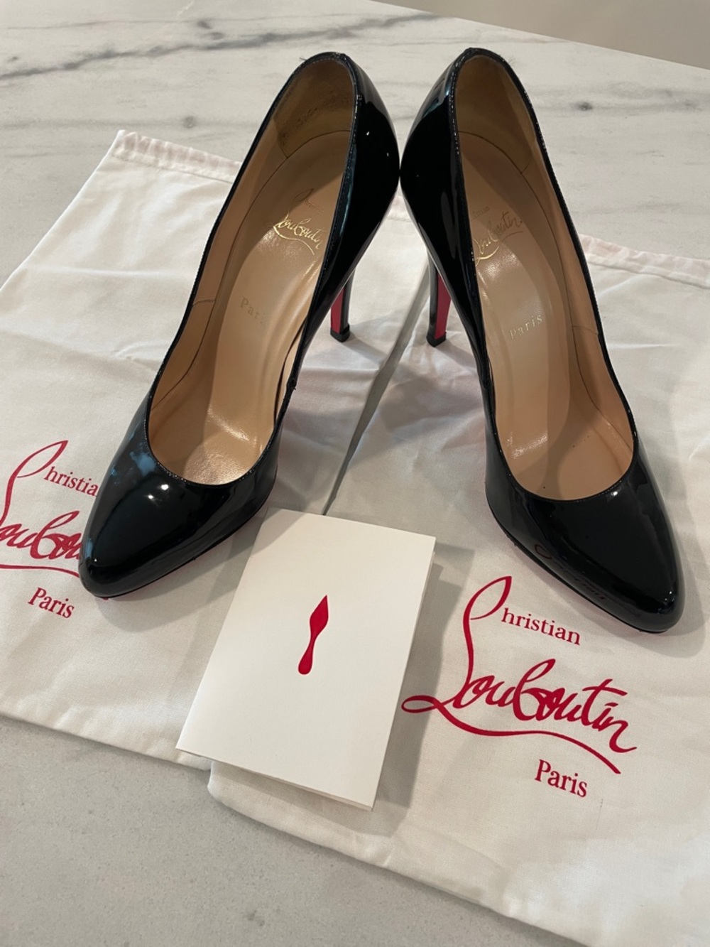 Christian Louboutin Black Patent Pointed-Toe Pumps